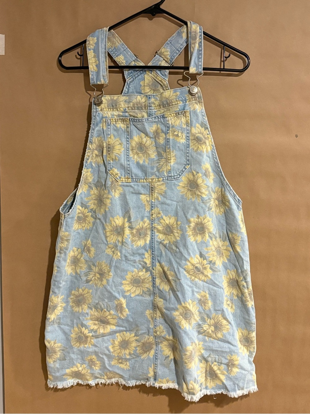 American Eagle Outfitters Light Blue Denim Sunflower Overall Dress